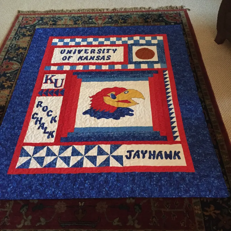 University of Kansas Jayhawks quilt in blue and red