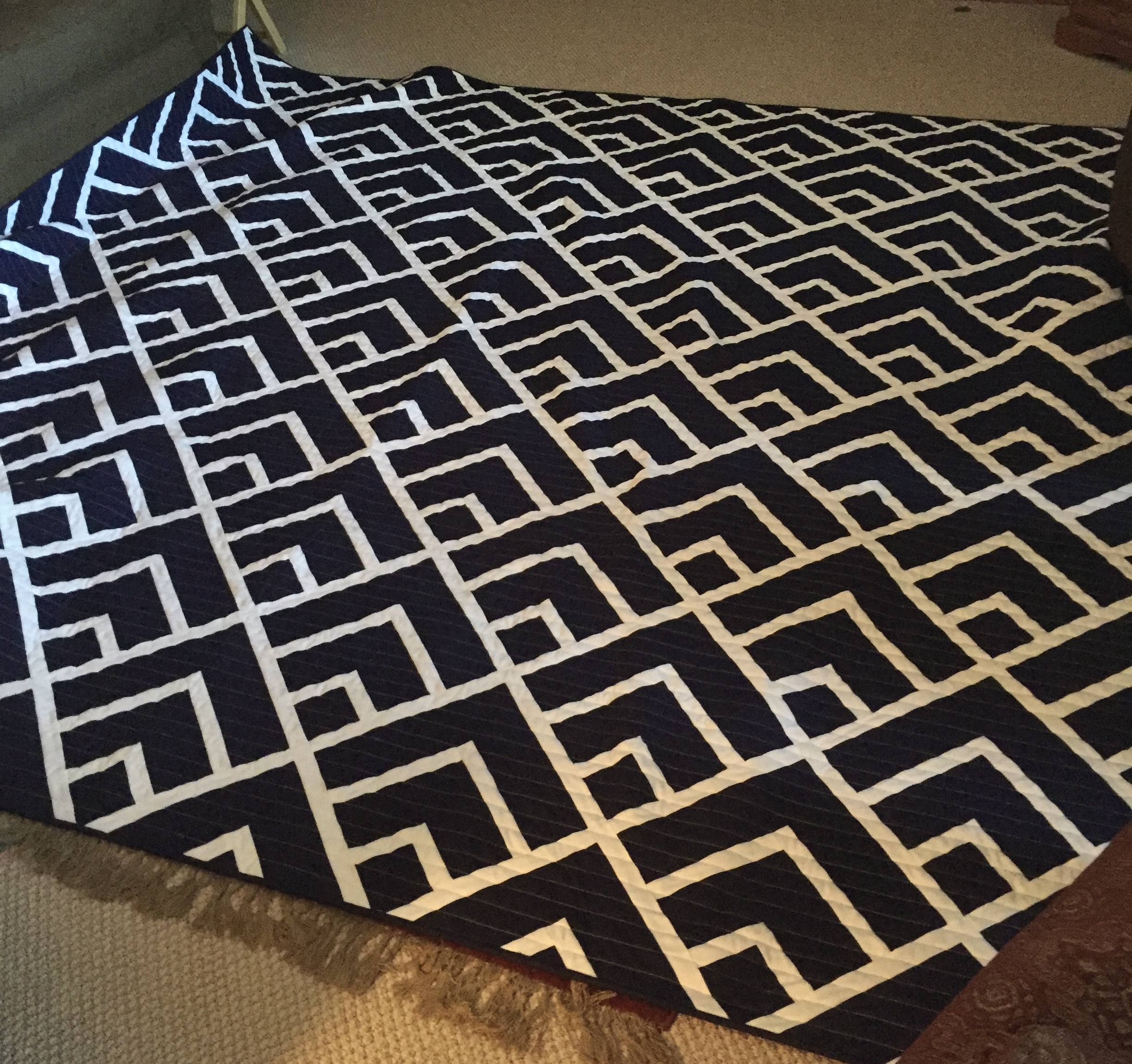 Bold black and white geometric maze pattern