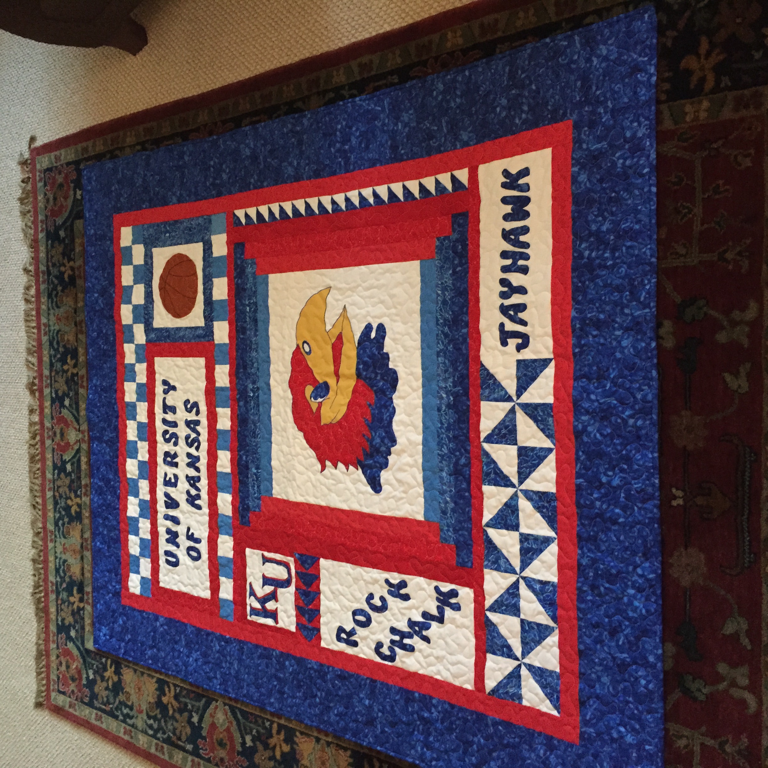 University of Kansas Jayhawks quilt in blue and red