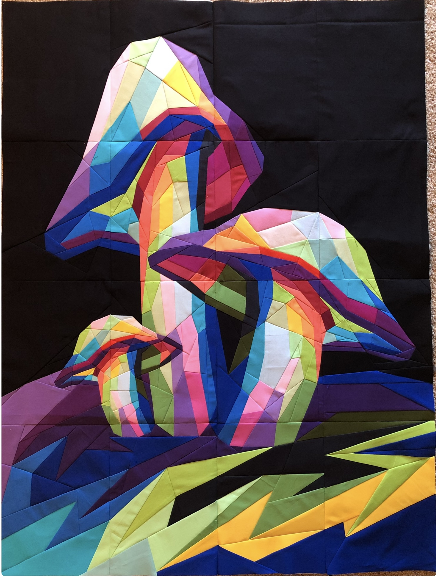 Colorful rainbow mushrooms on black background