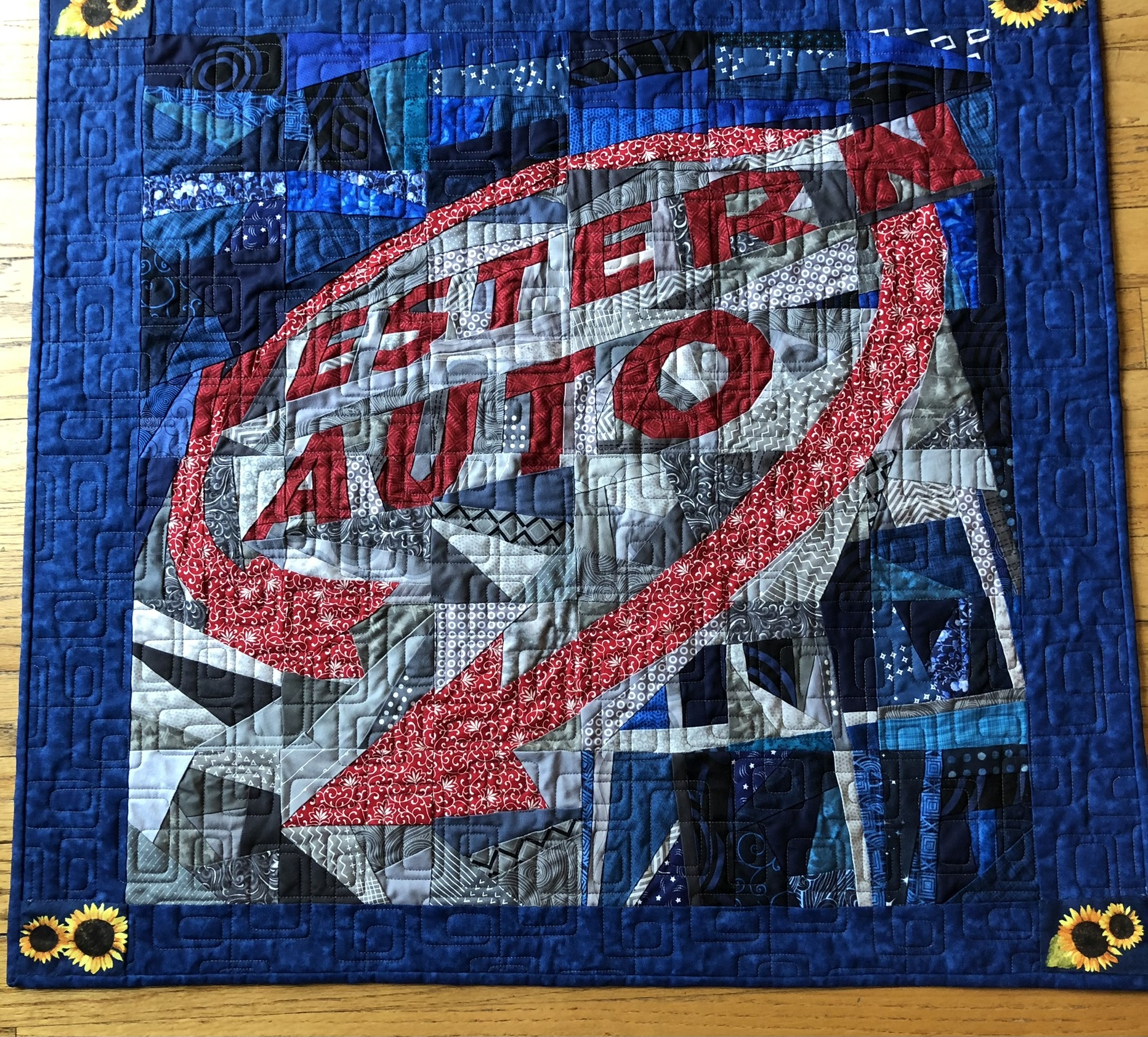 Kansas City Western Auto neon sign art quilt